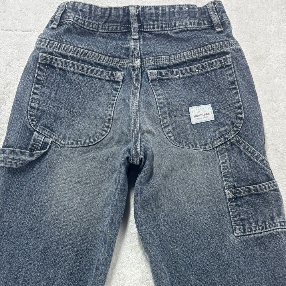 Vtg 90s UNIONBAY Jeans Boys 6 Gray Blk Faded Carpenter Baggy Wide Leg Skater Y2K